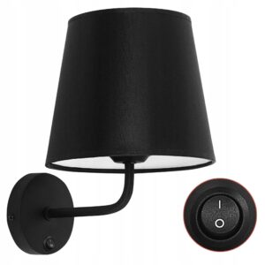 Lampa Ścienna Kinkiet Klasyczny Nad Łóżko Czarny Abażur Z Włącznikiem APP1612-1W