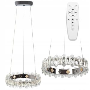 Lampa Sufitowa Wisząca ROUND Glamour Kryształowa + Pilot APP1041-CP