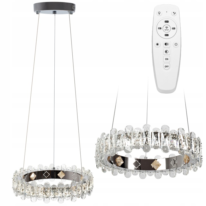 Lampa Sufitowa Wisząca ROUND Glamour Kryształowa + Pilot APP1041-CP