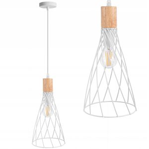 Lampa Sufitowa Wisząca Boho Rustykalna Biała Drewno Metal APP1269