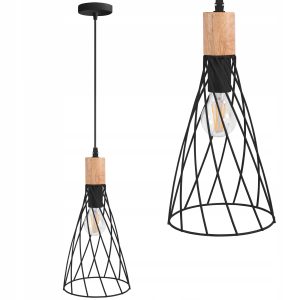Lampa Sufitowa Wisząca Boho Rustykalna Czarna Drewno Metal APP1268