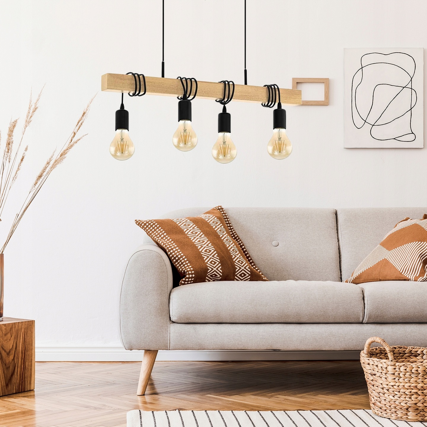 Lampa Wisząca Sufitowa Drewniana LOFT LINE Żarówka 4 APP974-4CP - obrazek 6