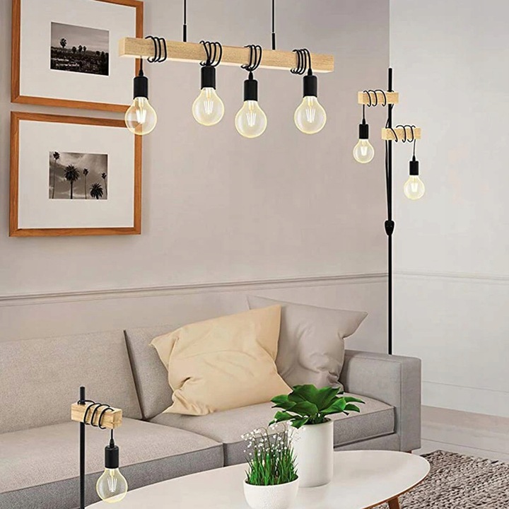 Lampa Wisząca Sufitowa Drewniana LOFT LINE Żarówka 4 APP974-4CP - obrazek 4