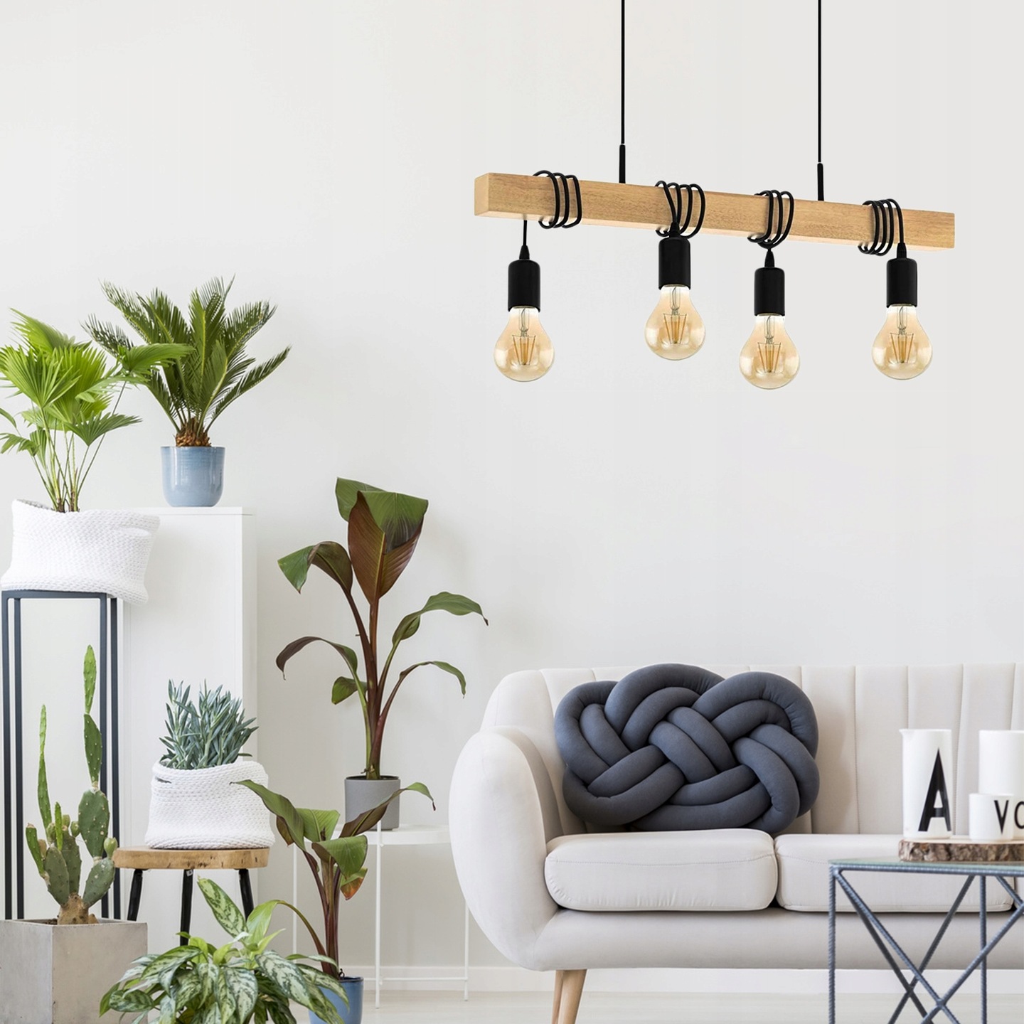 Lampa Wisząca Sufitowa Drewniana LOFT LINE Żarówka 4 APP974-4CP - obrazek 2