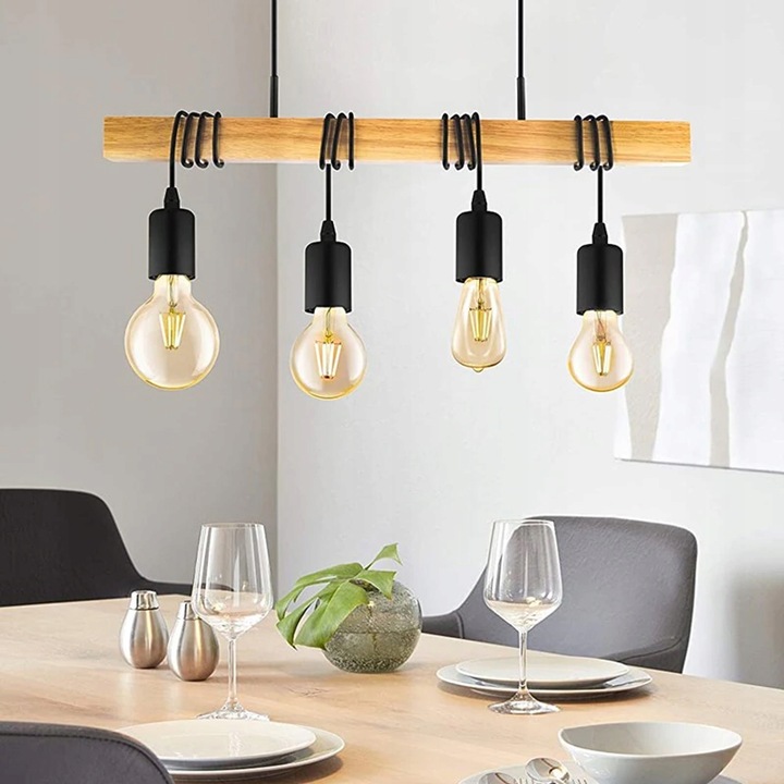 Lampa Wisząca Sufitowa Drewniana LOFT LINE Żarówka 4 APP974-4CP - obrazek 5