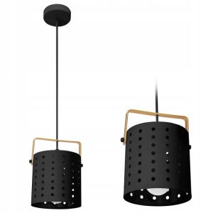 Lampa Wisząca Pojedyncza Metalowa Loft Czarna / Drewno APP956-1CP