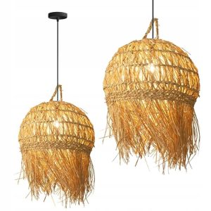 Lampa Wisząca BOHO Duża Kula Trawa Bambusowa Naturalna Beżowa APP1251-1CP