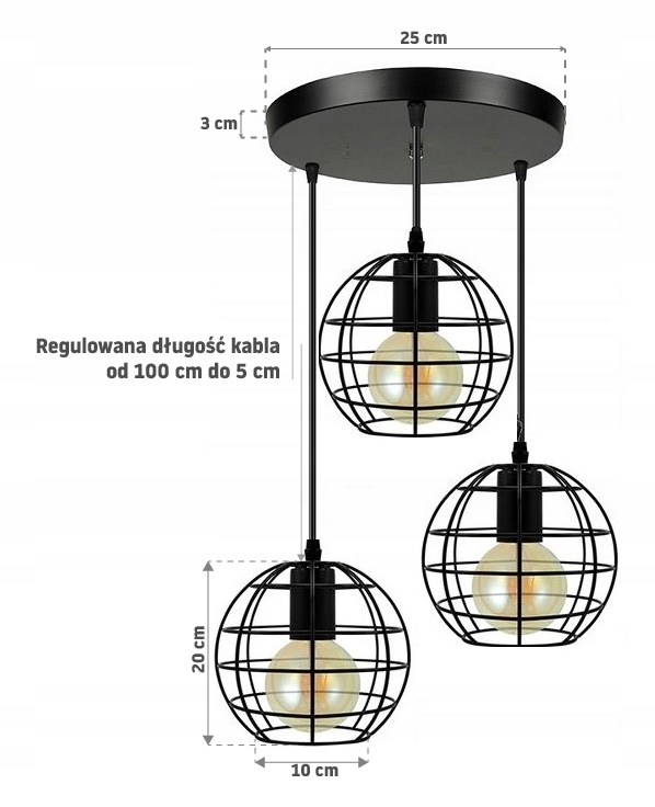 Lampa Wisząca Druciana ODESSA A LOFT Metalowa Czarna 180978A - obrazek 8