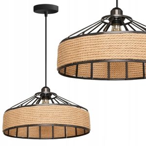 Lampa Wisząca BOHO Naturalna Pleciona Sznurek Jutowy Beżowa Czarna APP1317-1CP