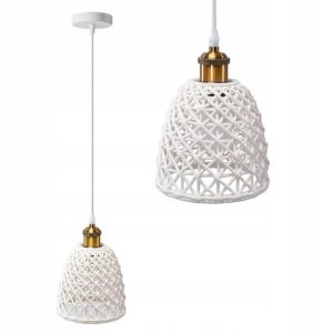 Lampa Wisząca Ceramiczna Kula Ażurowa Pleciona Boho Biała / Złota APP1006-1CP