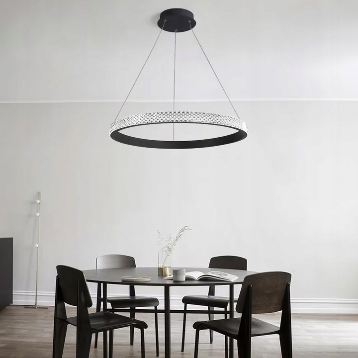 Lampa Wisząca Kryształowa Minimalistyczna Okrągła Glamour Ring Czarna 60cm APP1512-CP - obrazek 3