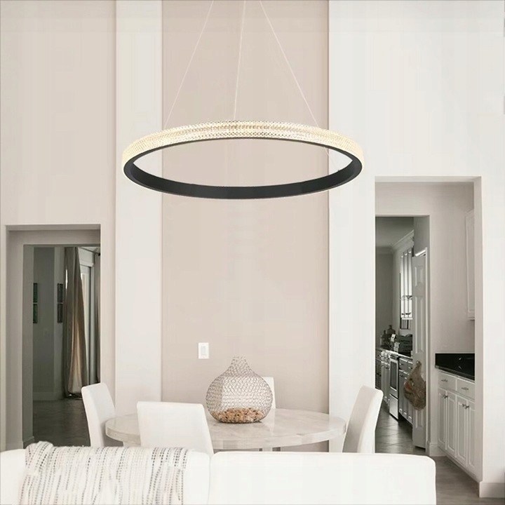 Lampa Wisząca Kryształowa Minimalistyczna Okrągła Glamour Ring Czarna 60cm APP1512-CP - obrazek 4