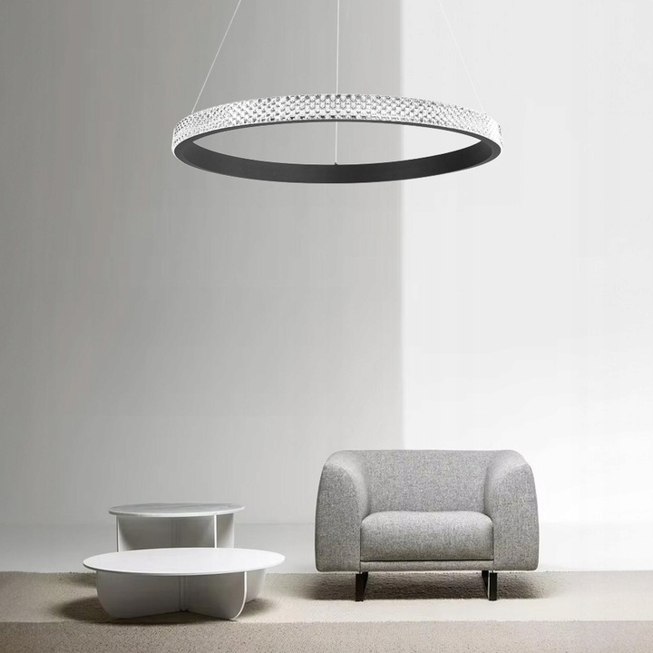 Lampa Wisząca Kryształowa Minimalistyczna Okrągła Glamour Ring Czarna 60cm APP1512-CP - obrazek 5