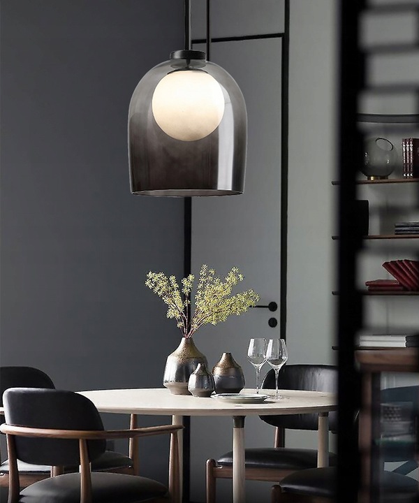Lampa Wisząca Pojedyncza MOON Kula Szkło Szare Dymione APP1026-1CP - obrazek 2