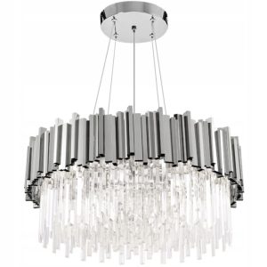 Lampa Wisząca Duża Do Salonu Glamour Kryształowa Srebrna Chrom APP1480-1C