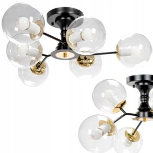 Lampa Sufitowa Wisząca Szklana 6 Kul Czarna Złote Elementy APP1134-6C