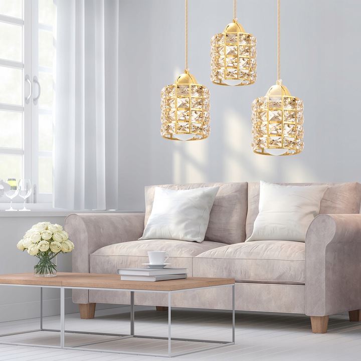 Lampa Wisząca Glamour Kryształowa Złota 3 APP725-3CP - obrazek 4
