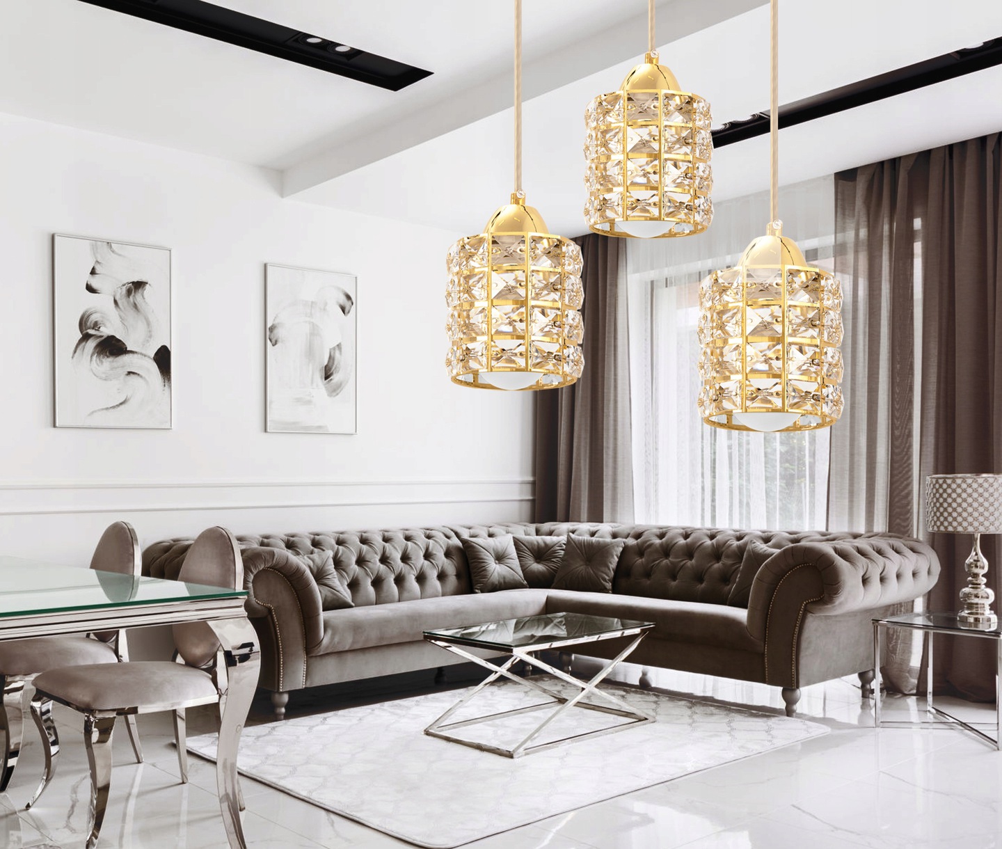 Lampa Wisząca Glamour Kryształowa Złota 3 APP725-3CP - obrazek 3