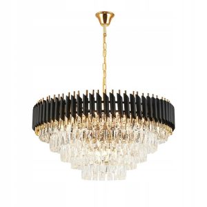 Lampa Sufitowa Wisząca Kryształowa Glamour Czarna Złota APP1058-CP