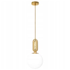 Lampa Wisząca Pojedyncza GOLDIE 2 Kula Mleczna Glamour Złota APP474-CP
