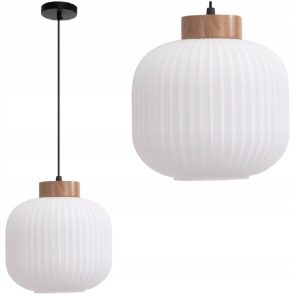 Lampa Wisząca Frezowana Szklana Biała / Drewniana 20 APP1068-CP