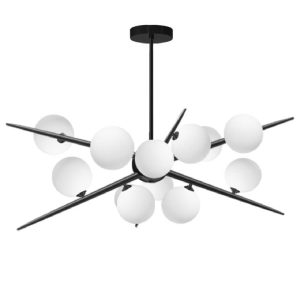 lampa wisząca do salonu glamour 12 kule mlecznych biała czarna app999-12cp
