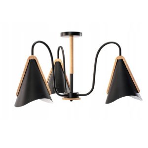 Lampa Wisząca Klasyczna 3 Klosze Skandynawska Czarna / Drewniana APP605-3CPLampa Wisząca Klasyczna 3 Klosze Skandynawska Czarna / Drewniana APP605-3CP