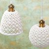 Lampa Wisząca Ceramiczna Kula Ażurowa Pleciona Boho Biała / Złota APP1007-1CP