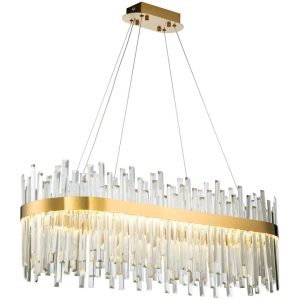 Lampa Wisząca Duża Podłużna Kryształowa Glamour Złoto Szczotkowane 80cm APP1513-CP