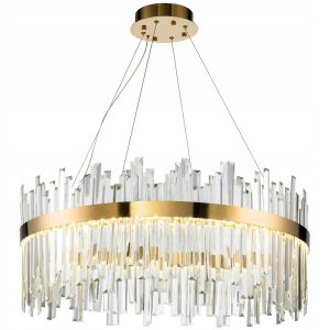 Lampa Wisząca Duża Okrągła Kryształowa Glamour Złoto Szczotkowane 60cm APP1515-CP