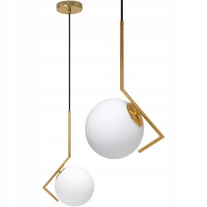 Lampa Wisząca Pojedyncza Skośna Kula Mleczna Glamour Złota APP429-CP