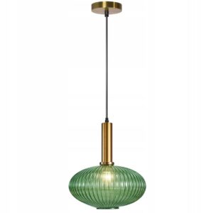 Lampa Wisząca Frezowana Szklana Retro Zielona / Złota APP465-1CP