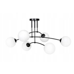 Lampa Sufitowa Wisząca Minimalistyczna Czarna 6 Kul Mleczny Biały Klosz APP1576-6CP