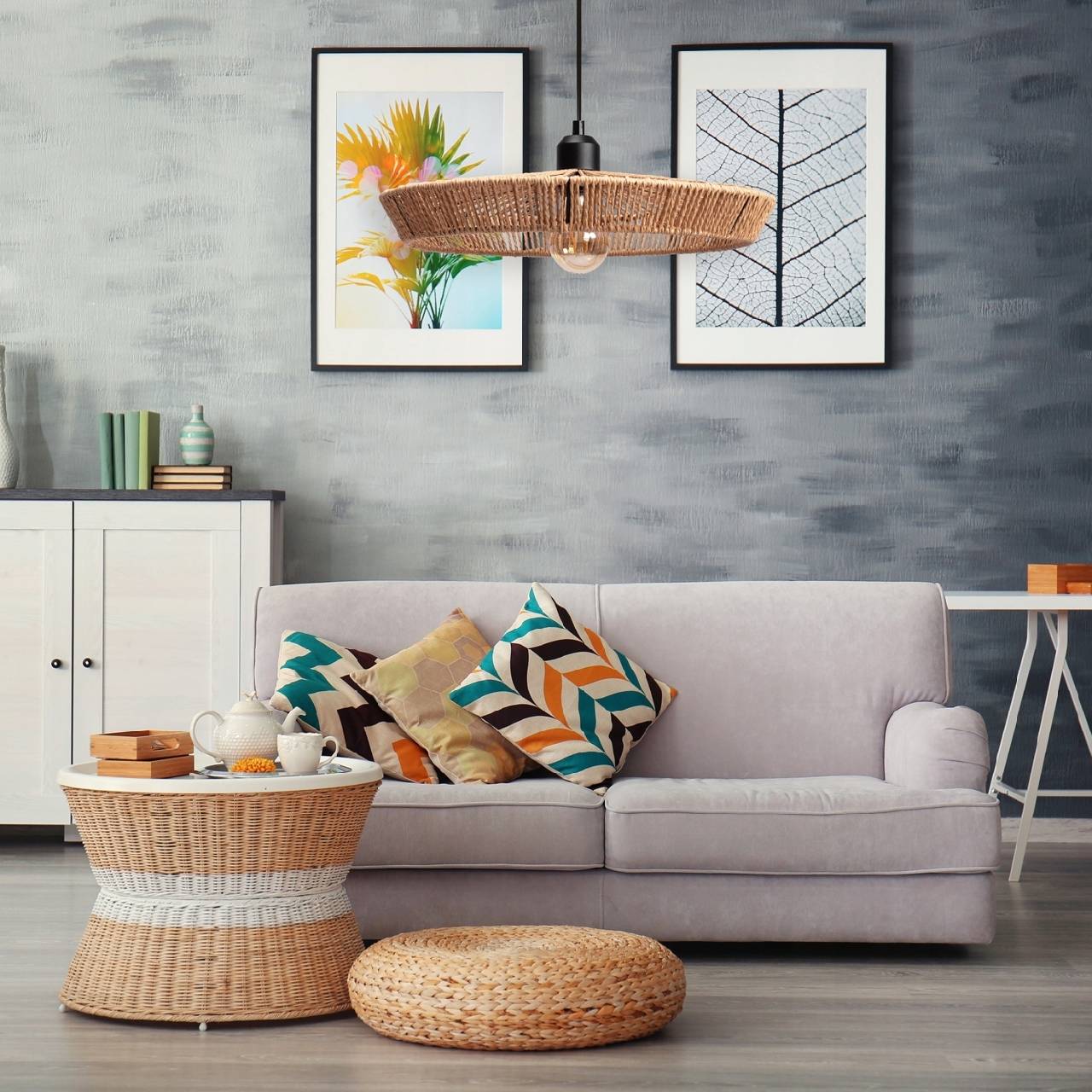 Lampa Wisząca BOHO Naturalna Pleciona Sznurek Jutowy Beżowa APP1407-1CP - obrazek 5