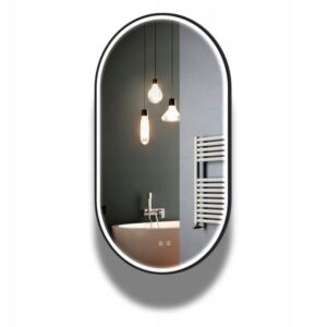 Lustro Łazienkowe Owalne Duże W Czarnej Ramie Podświetlane Anty Para LED 100x50 OVL