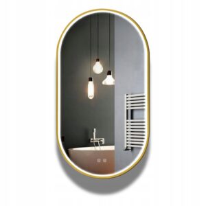 Lustro Łazienkowe Owalne Duże Rama Złota Połysk Podświetlane Anty Para LED 100x50 OVL