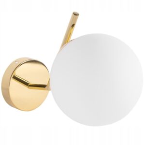 Lampa Ścienna Kinkiet Minimalistyczny Do Sypialni Skośny Przy Łóżku Biała Kula Złoty Połysk G100-1W