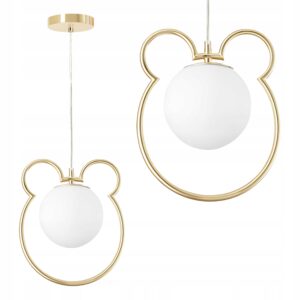 Lampa Wisząca Ozdobna Do Pokoju Dziecięcego Miś Uszka Kula Mleczna Złota G105-1W