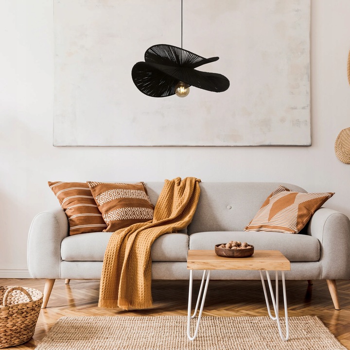 Lampa Wisząca Ażurowa Pleciona BOHO Sznurek Jutowy Czarna Kapelusz APP1833-1CP - obrazek 2
