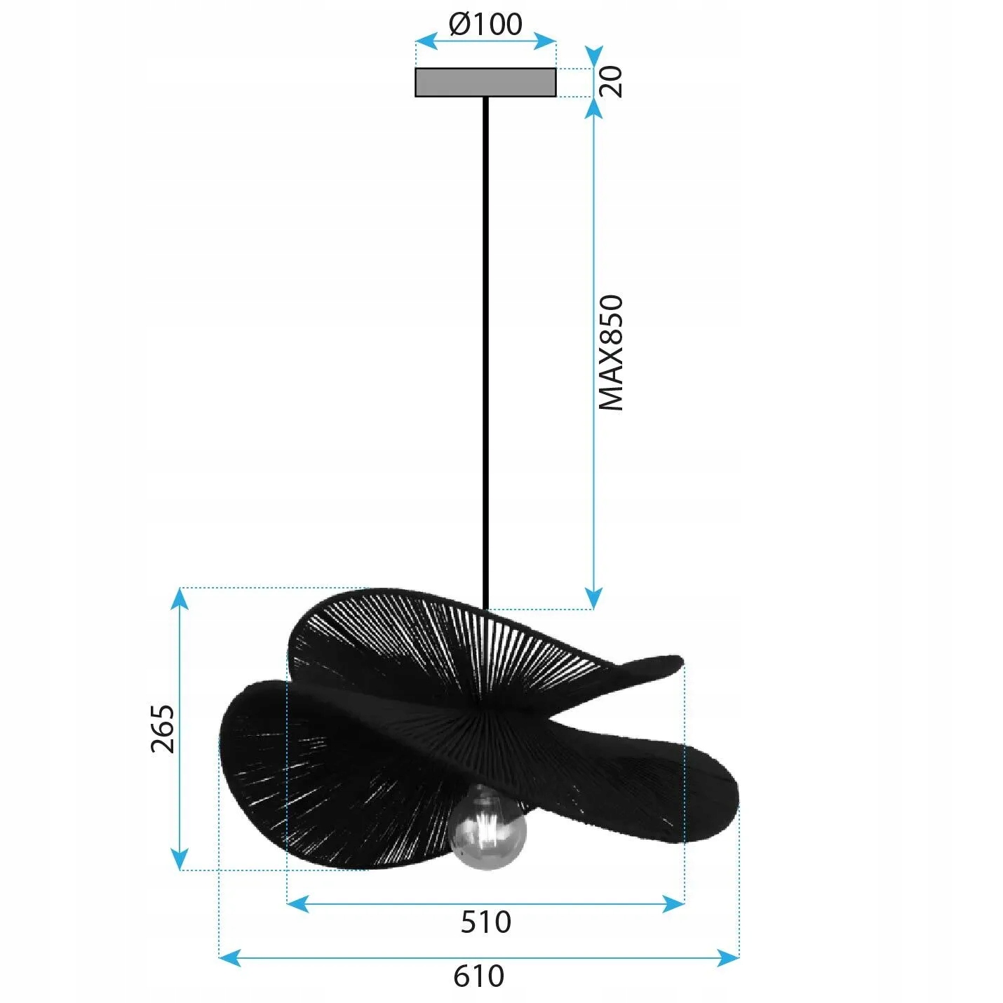 Lampa Wisząca Ażurowa Pleciona BOHO Sznurek Jutowy Czarna Kapelusz APP1833-1CP - obrazek 4