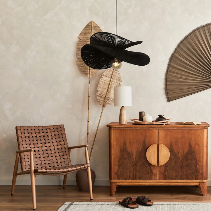 Lampa Wisząca Ażurowa Pleciona BOHO Sznurek Jutowy Czarna Kapelusz APP1833-1CP - obrazek 3