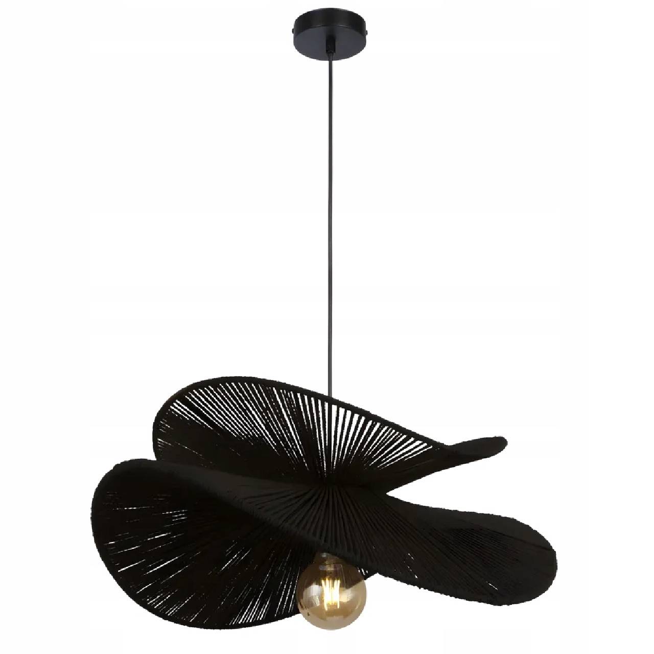 Lampa Wisząca Ażurowa Pleciona BOHO Sznurek Jutowy Czarna Kapelusz APP1833-1CP