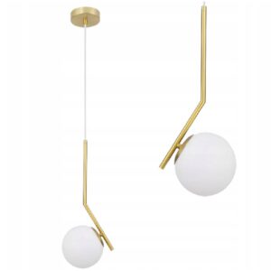 Lampa Wisząca Pojedyncza Skośna Kula Mleczna Glamour Złota G106-1W