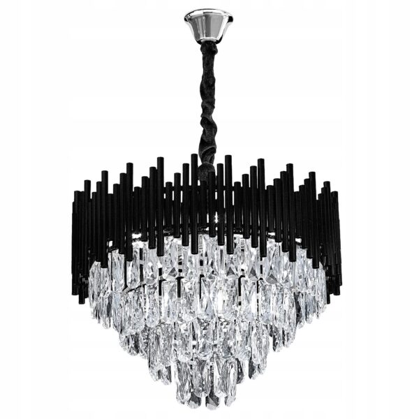 Lampa Wisząca Glamour Duża Czarna Chrom Kryształowa 50cm G063-CP