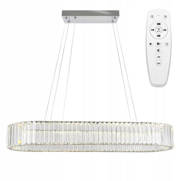Lampa Wisząca Duża Podłużna Nad Stół Kryształowa 80 cm Glamour Srebrna Chrom APP1547-CP