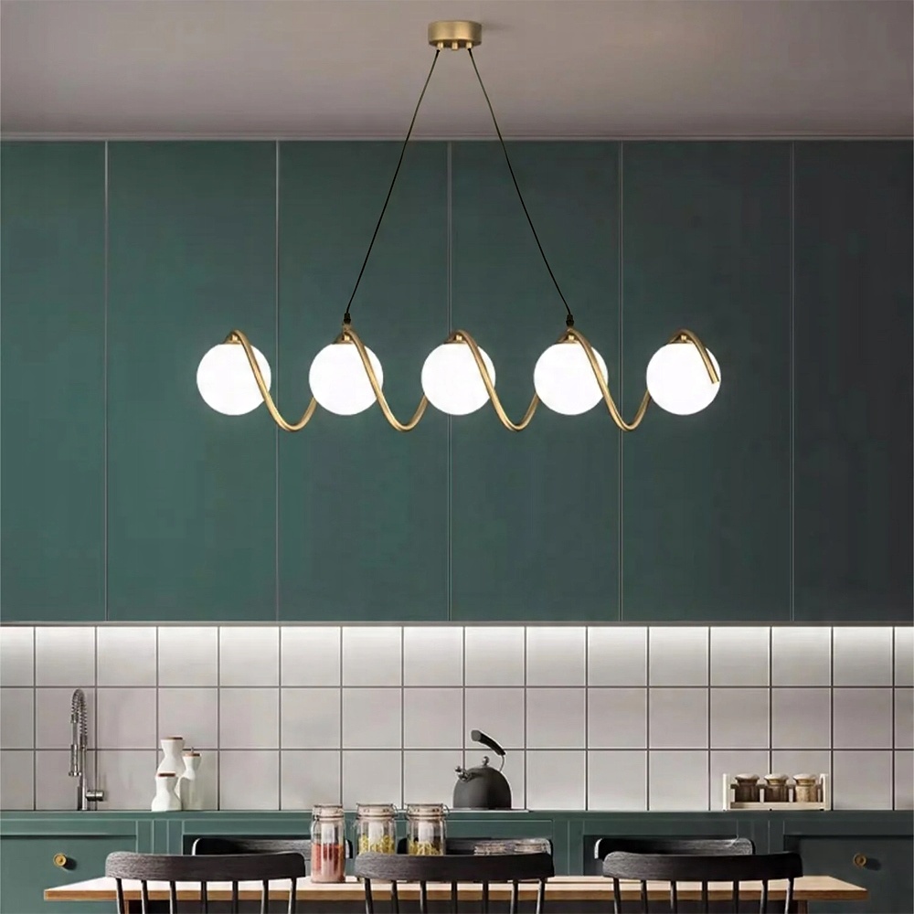 Lampa Wisząca Glamour BUBBLE Nad Wyspę Nad Stół Podłużna Kule 5 Złota APP1780-5CP - obrazek 3