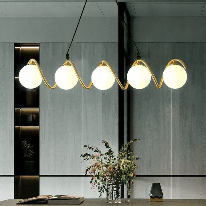 Lampa Wisząca Glamour BUBBLE Nad Wyspę Nad Stół Podłużna Kule 5 Złota APP1780-5CP - obrazek 2