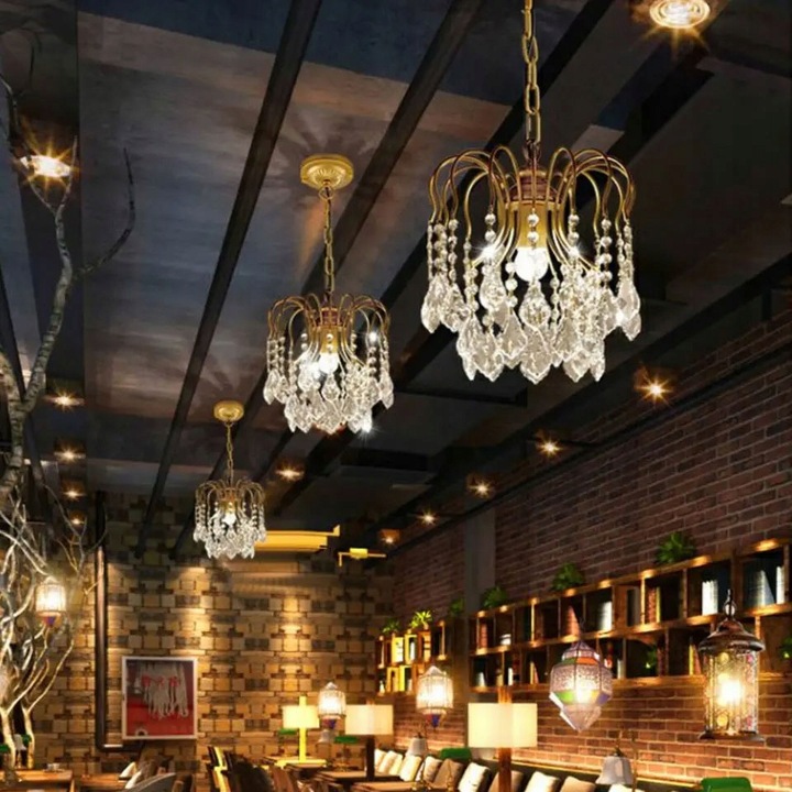 Lampa Wisząca Glamour Złota Wiszące Kryształki APP1650 - obrazek 4