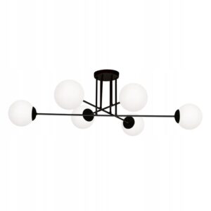 Lampa Sufitowa Wisząca Do Salonu Minimalistyczna Czarna 6 Kul Białe Duża 100cm K-4925