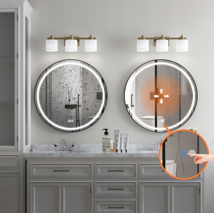 Lustro Łazienkowe Okrągłe Czarna Rama LED Do Makijażu Pochłaniacz Zmiana Barwy MMJ 60cm - obrazek 6